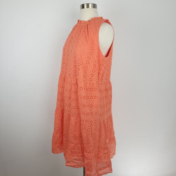 Loft Eyelet Tiered Swing Mini Dress Creamy Peach Pink Size Small - Picture 4 of 10